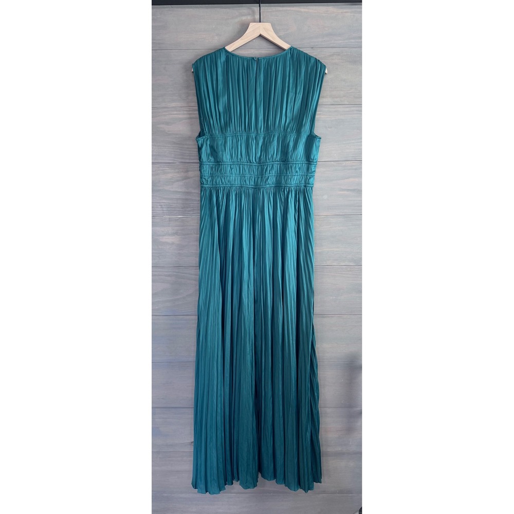 Ulla Johnson Delia Gown Jadeite Green Pleated Satin Maxi Dress Sleeveless Gown - Picture 8 of 10